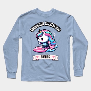 Surfing Unicorn Olympics 🏄🏼🦄 - Hang Ten with Cuteness! Long Sleeve T-Shirt